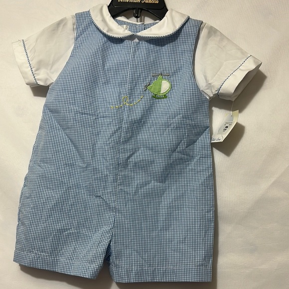Petit Ami Blue and White Bodysuit with Embroidered Detail - Picture 1 of 9